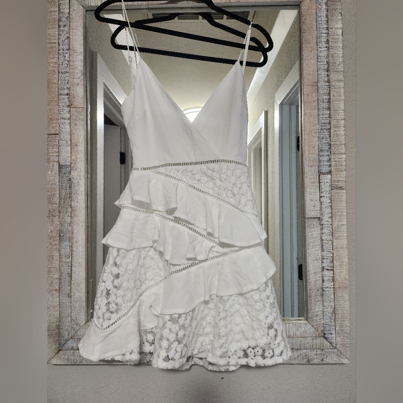 Selfie Leslie Taurus Floral Embroidery and Ruffle Trim Dress White - Picture 4 of 10